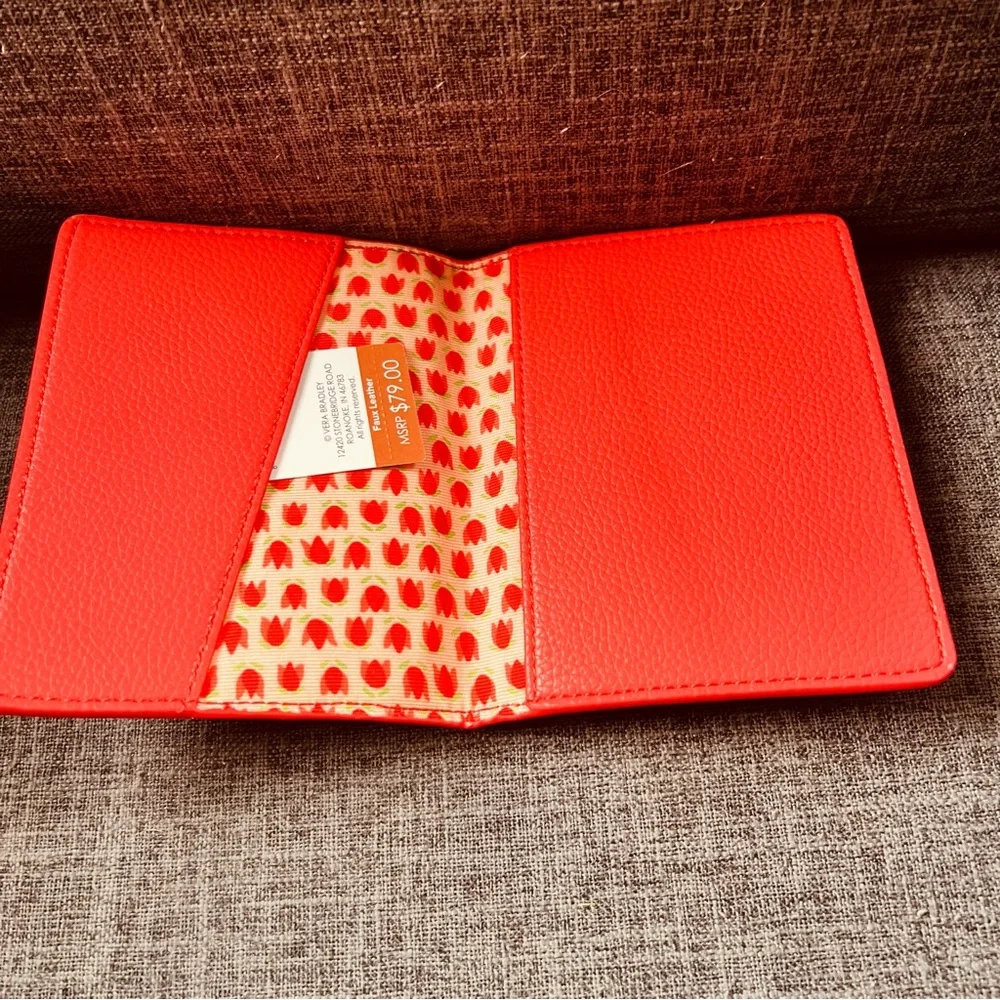 NWT Vera Bradley Cayenne Faux Leather Passport Cover.  Coral with tulip lining.